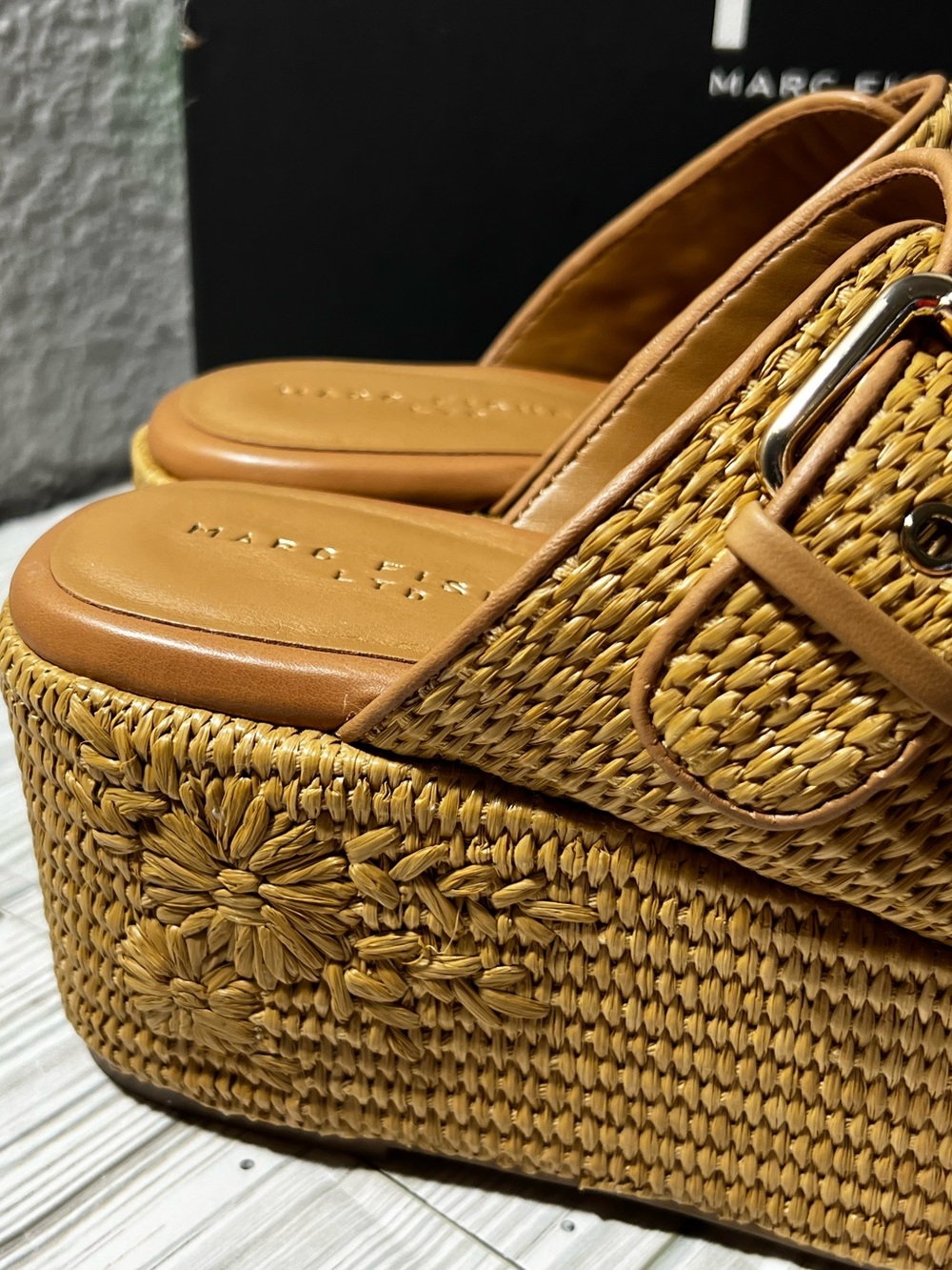 Marc Fisher LTD Poppy Raffia Platform Wedge Sandals Natural Tan Women’s Size 9 - Picture 6 of 14